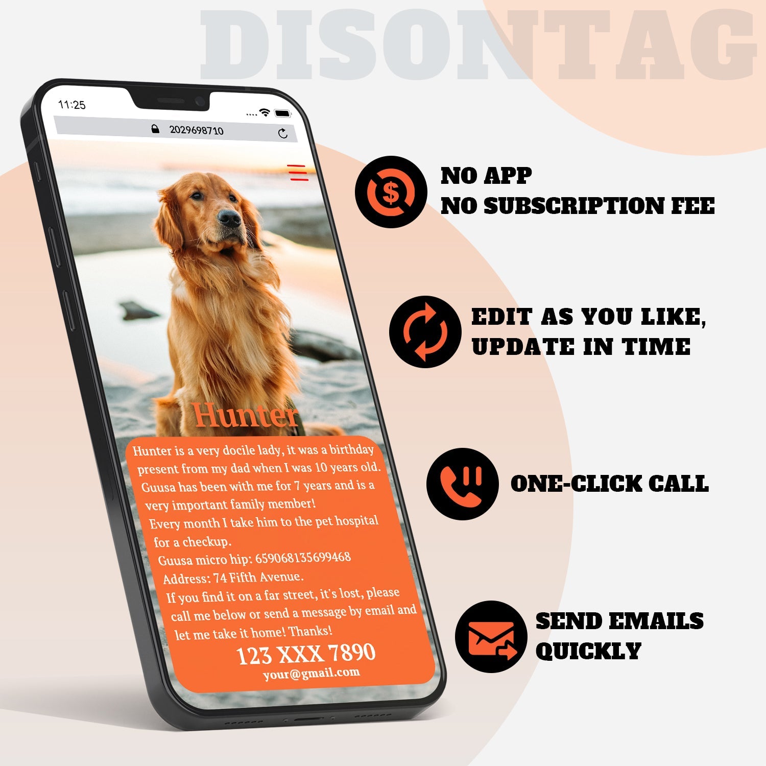 Person scanning lost dog’s QR pet ID tag with phone camera