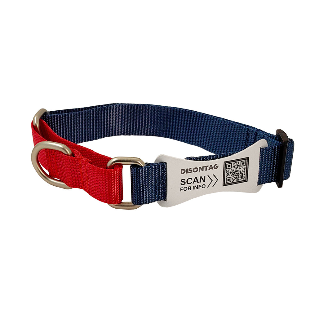 DISONTAG nylon pet collar with exclusive QR code, explosion-proof rushed + quick release buckle (Blue)