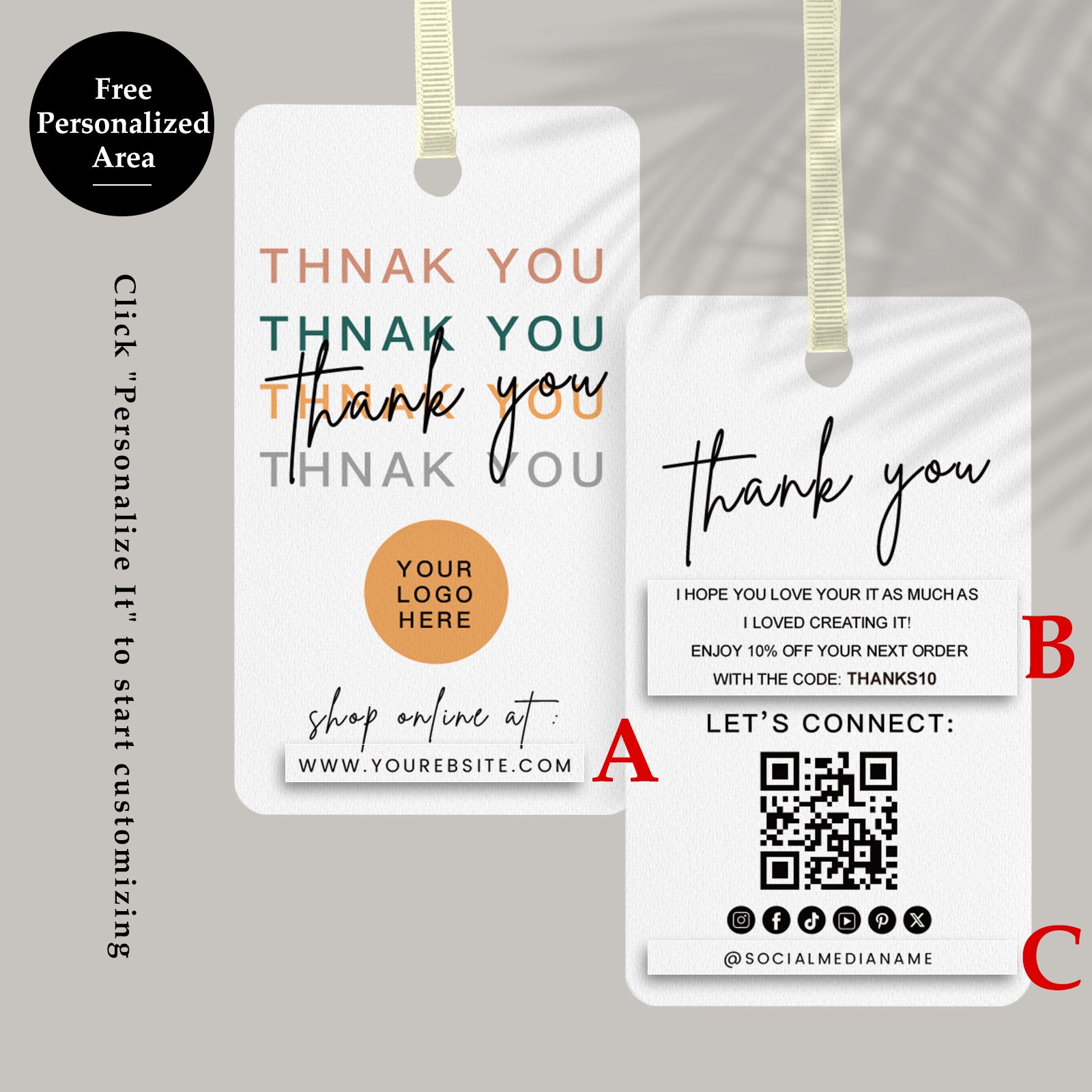 DISONTAG QR Code Editable Thank You Card Hang Tags - H12
