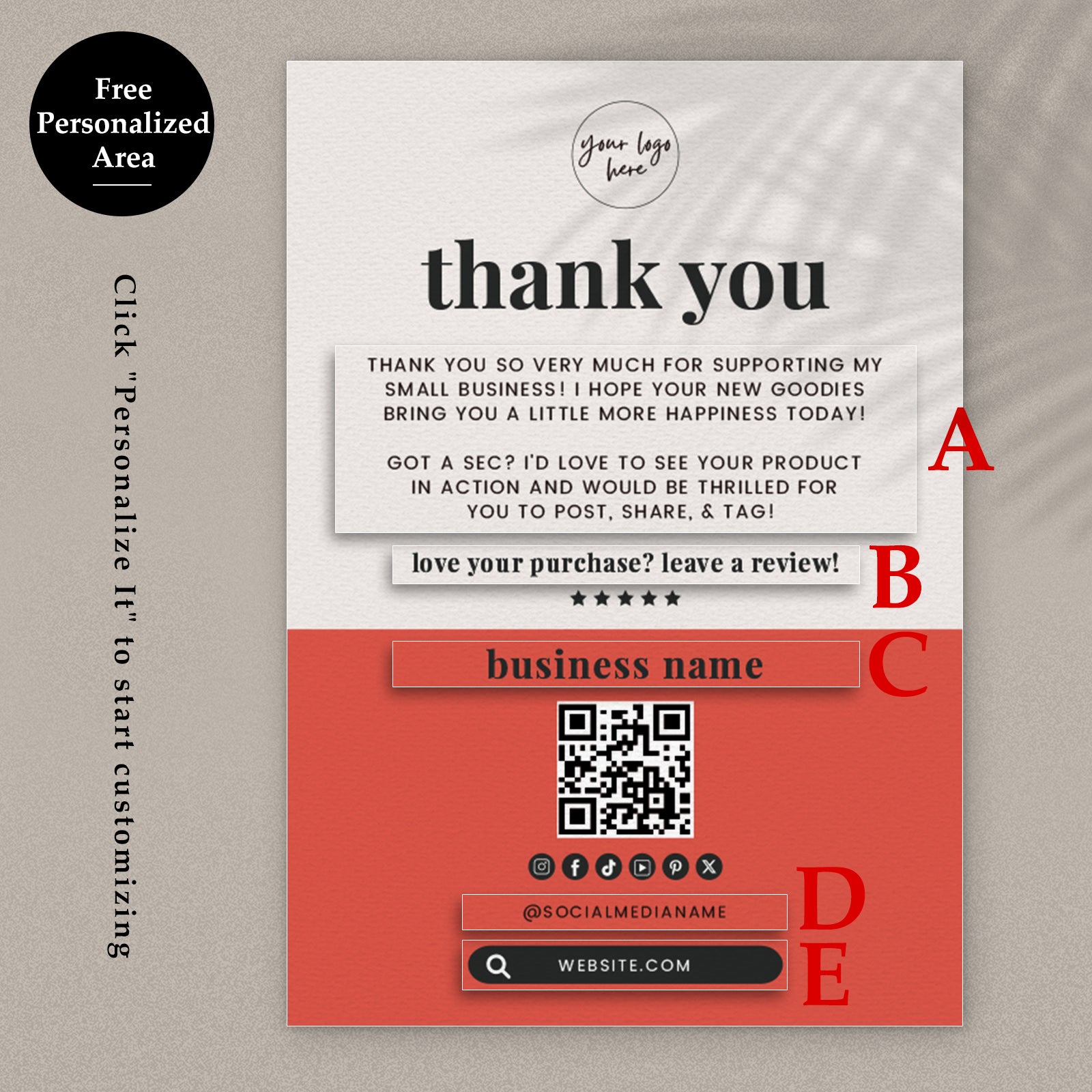 DISONTAG Small Business Editable Thank You Card - T23