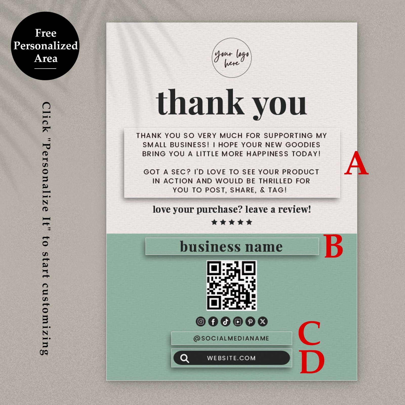 DISONTAG Small Business Editable Thank You Card - T22