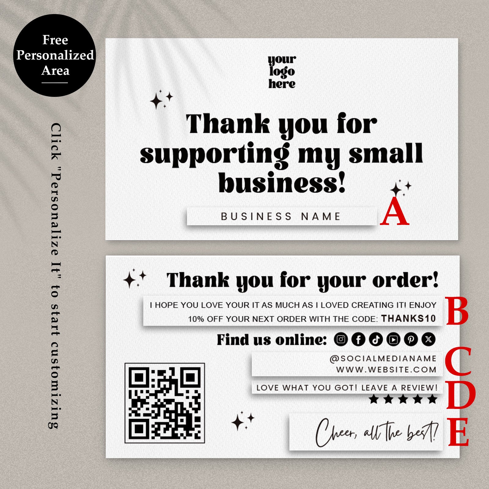 DISONTAG Small Business Editable Thank You Card - T10