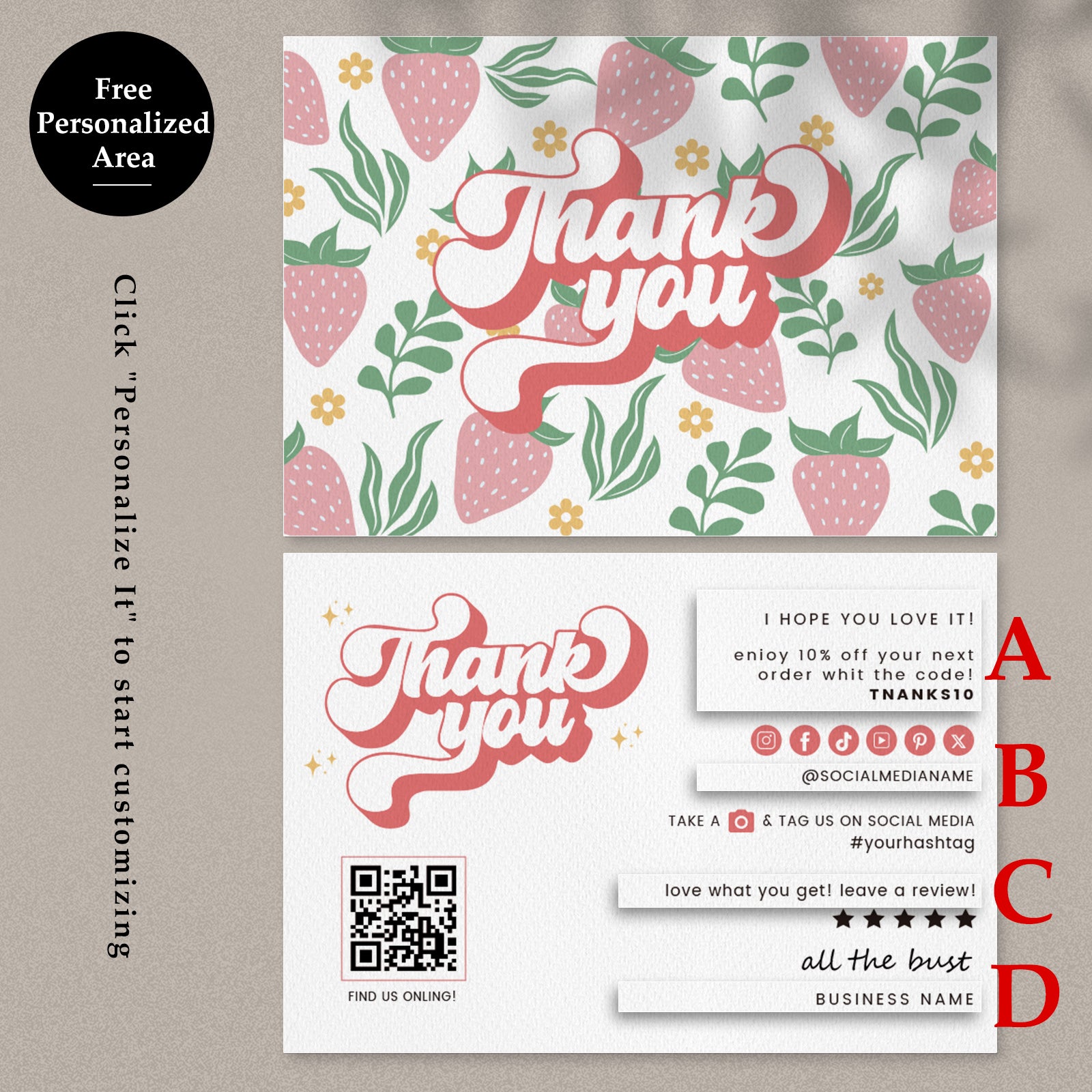 DISONTAG Small Business Editable Thank You Card - T18