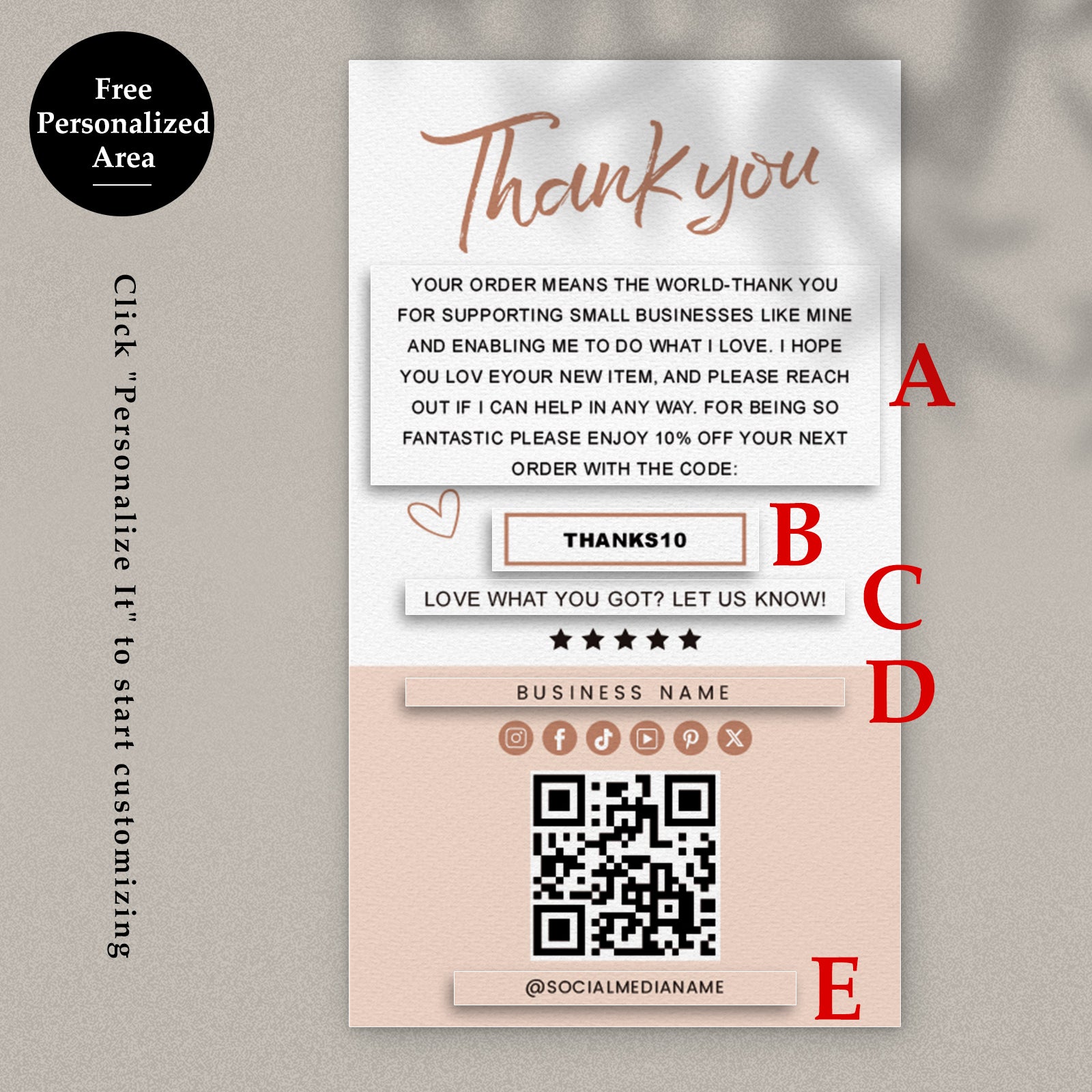 DISONTAG Small Business Editable Thank You Card - T13