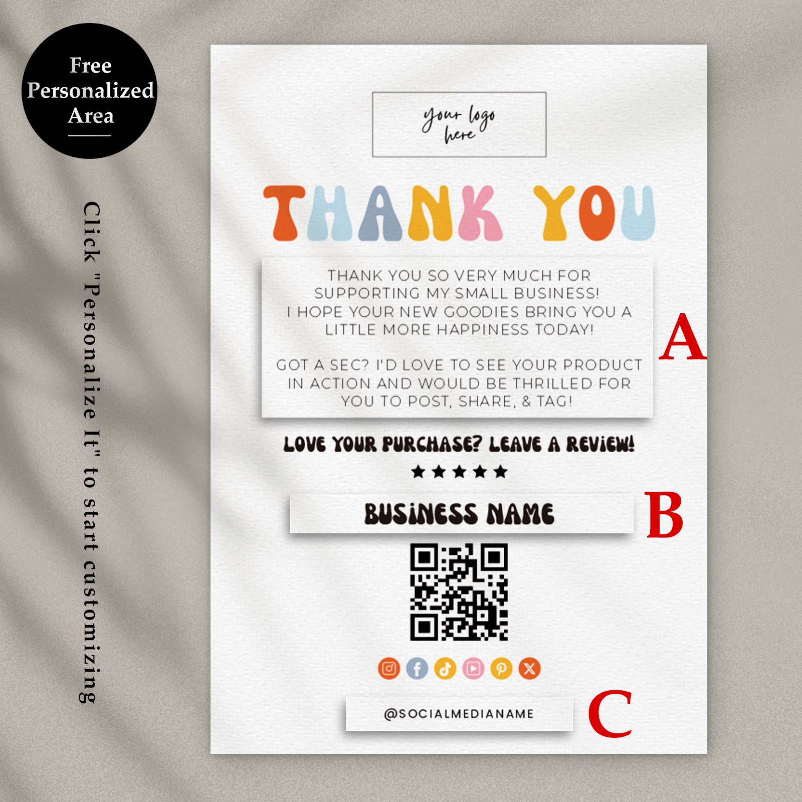 DISONTAG Small Business Editable Thank You Card - T21