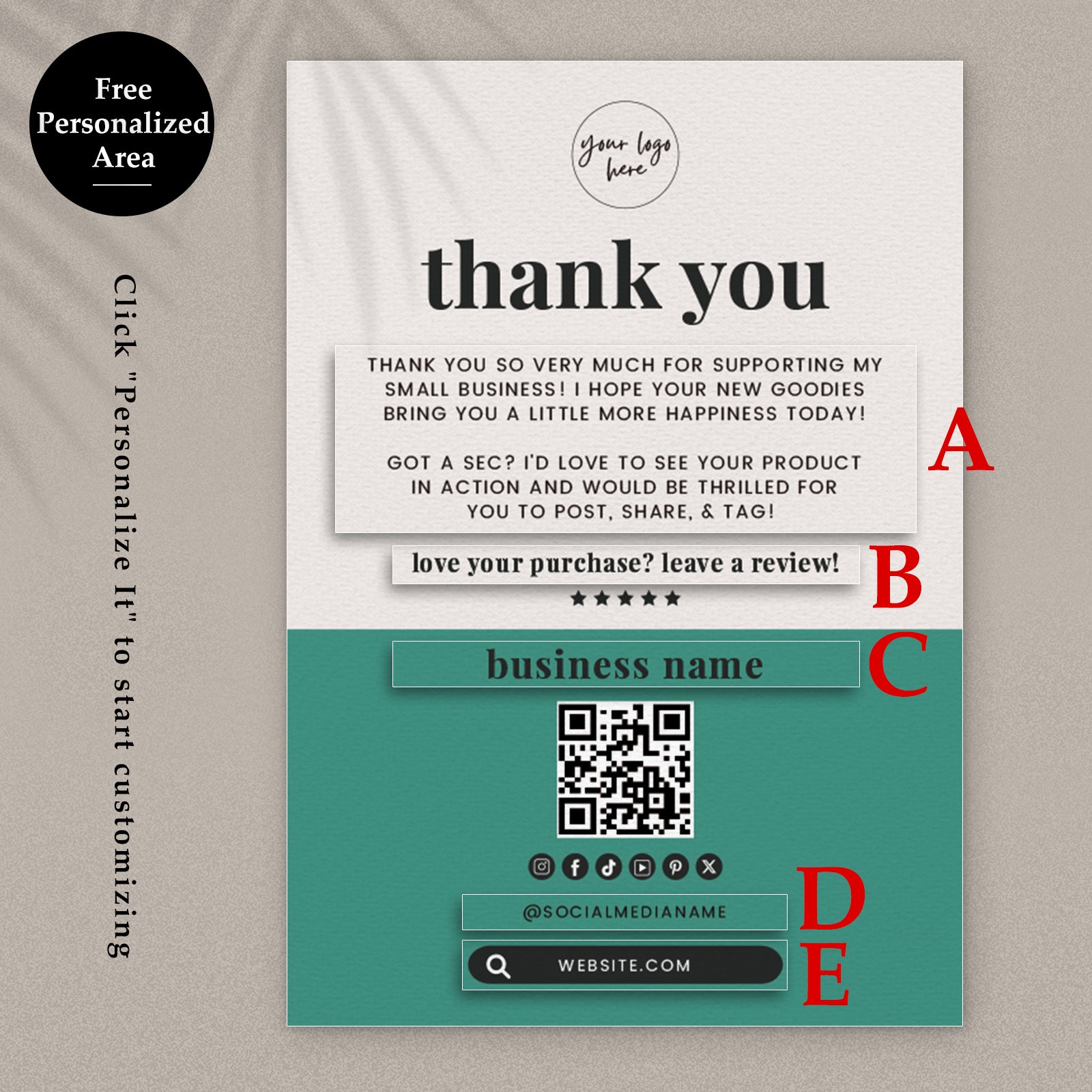 DISONTAG Small Business Editable Thank You Card - T24