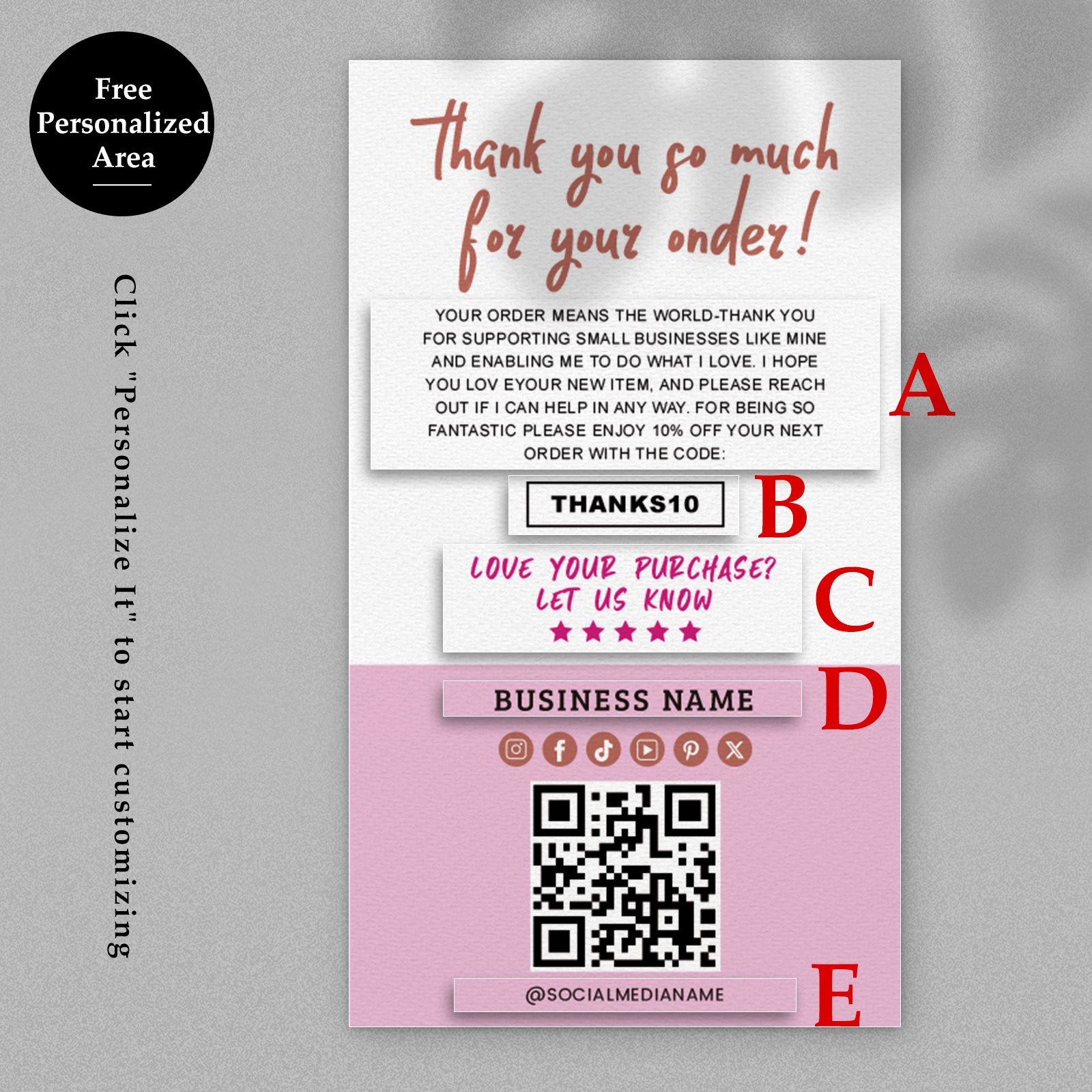 DISONTAG Small Business Editable Thank You Card - T12