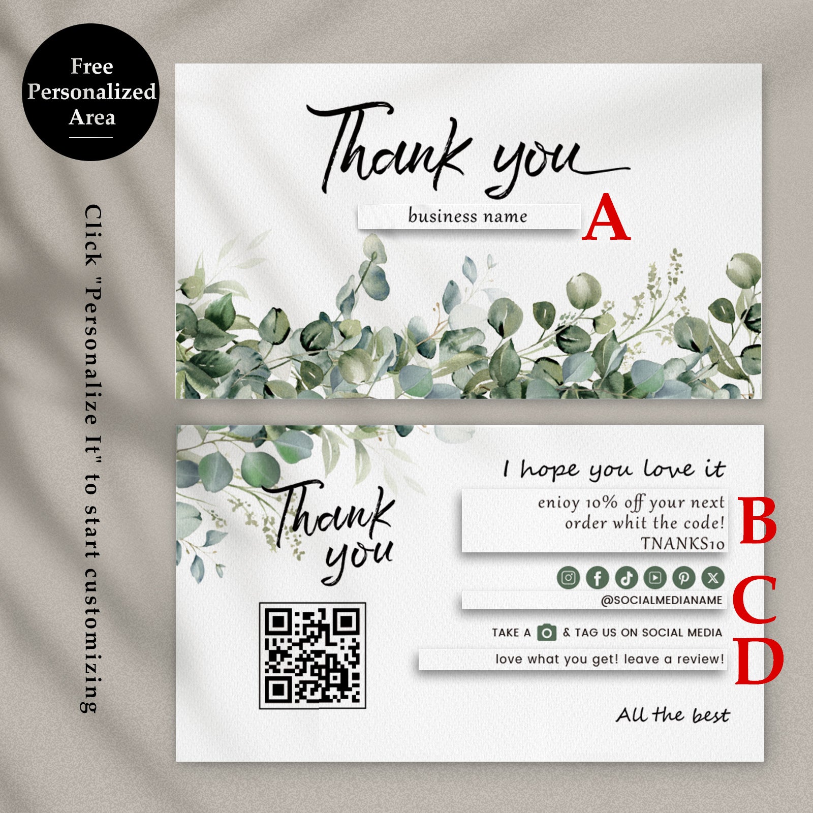 DISONTAG Small Business Editable Thank You Card - T9