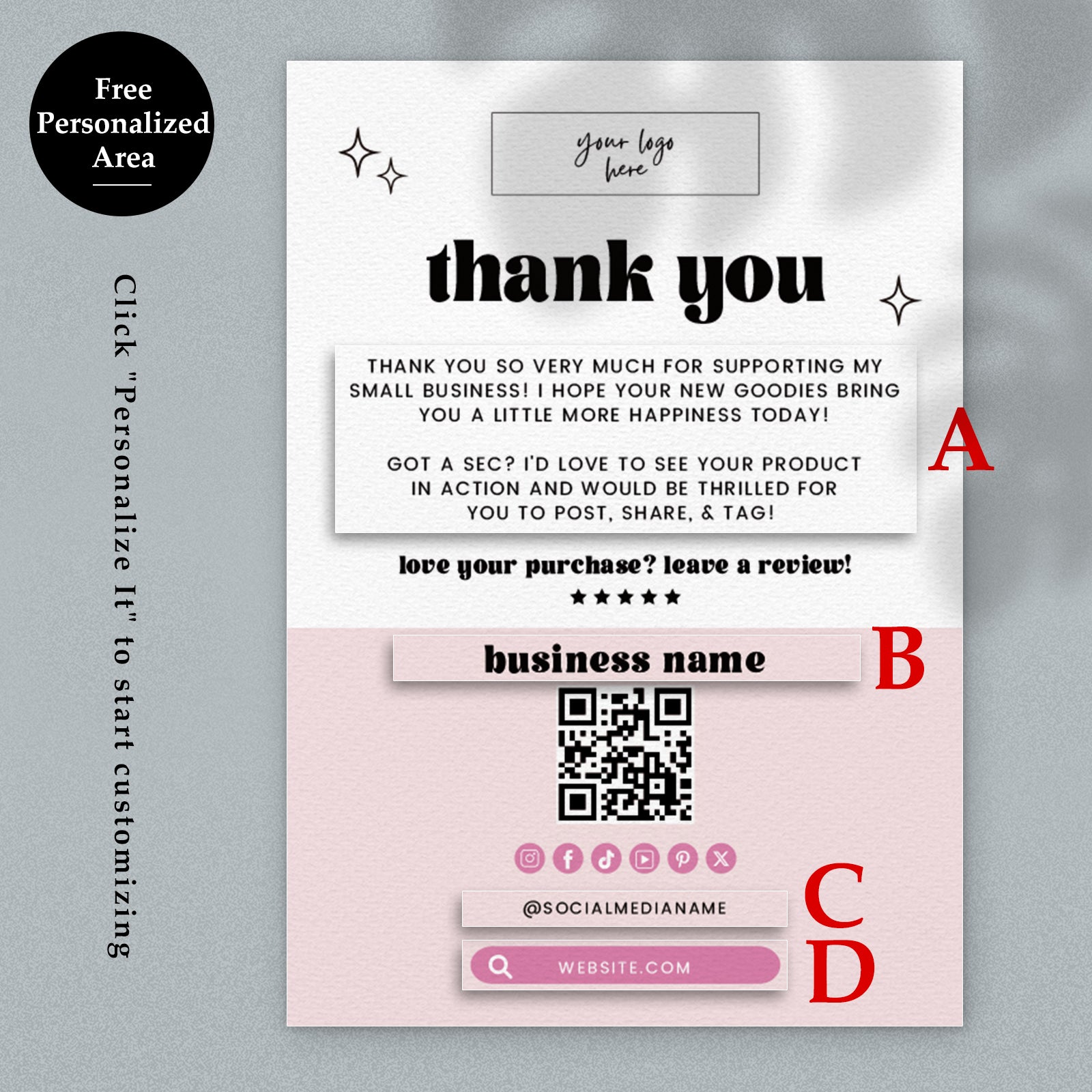 DISONTAG Small Business Editable Thank You Card - T26