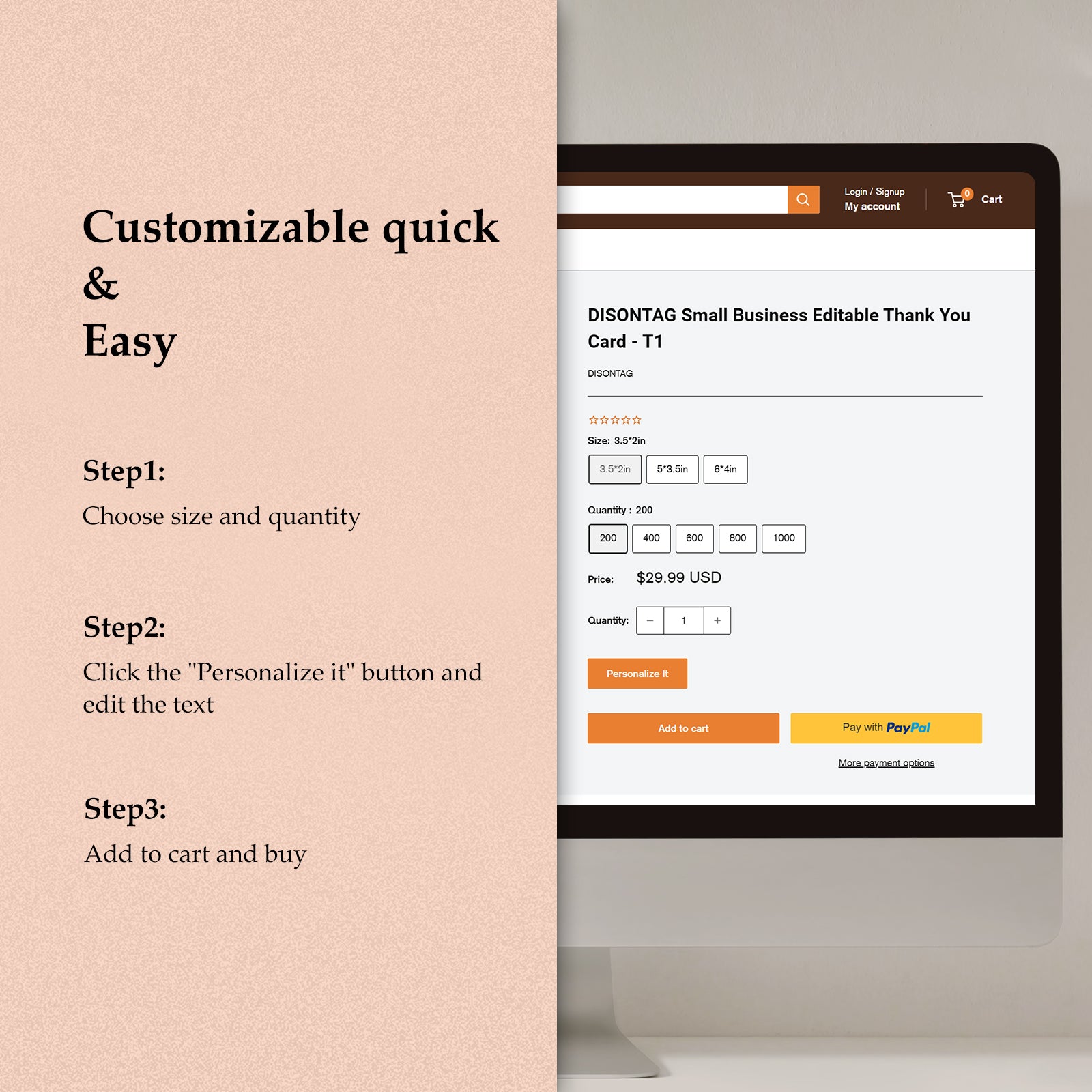 DISONTAG Small Business Editable Thank You Card - T1