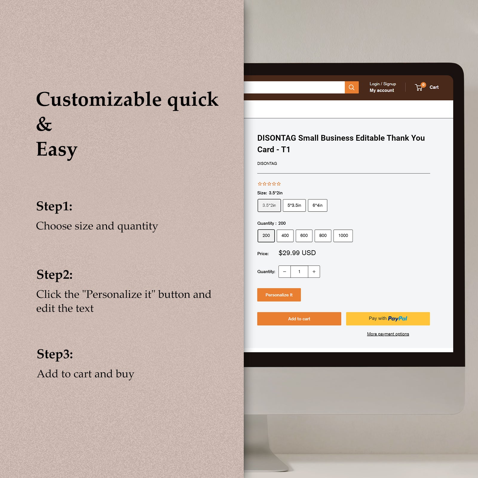 DISONTAG Small Business Editable Thank You Card - T4