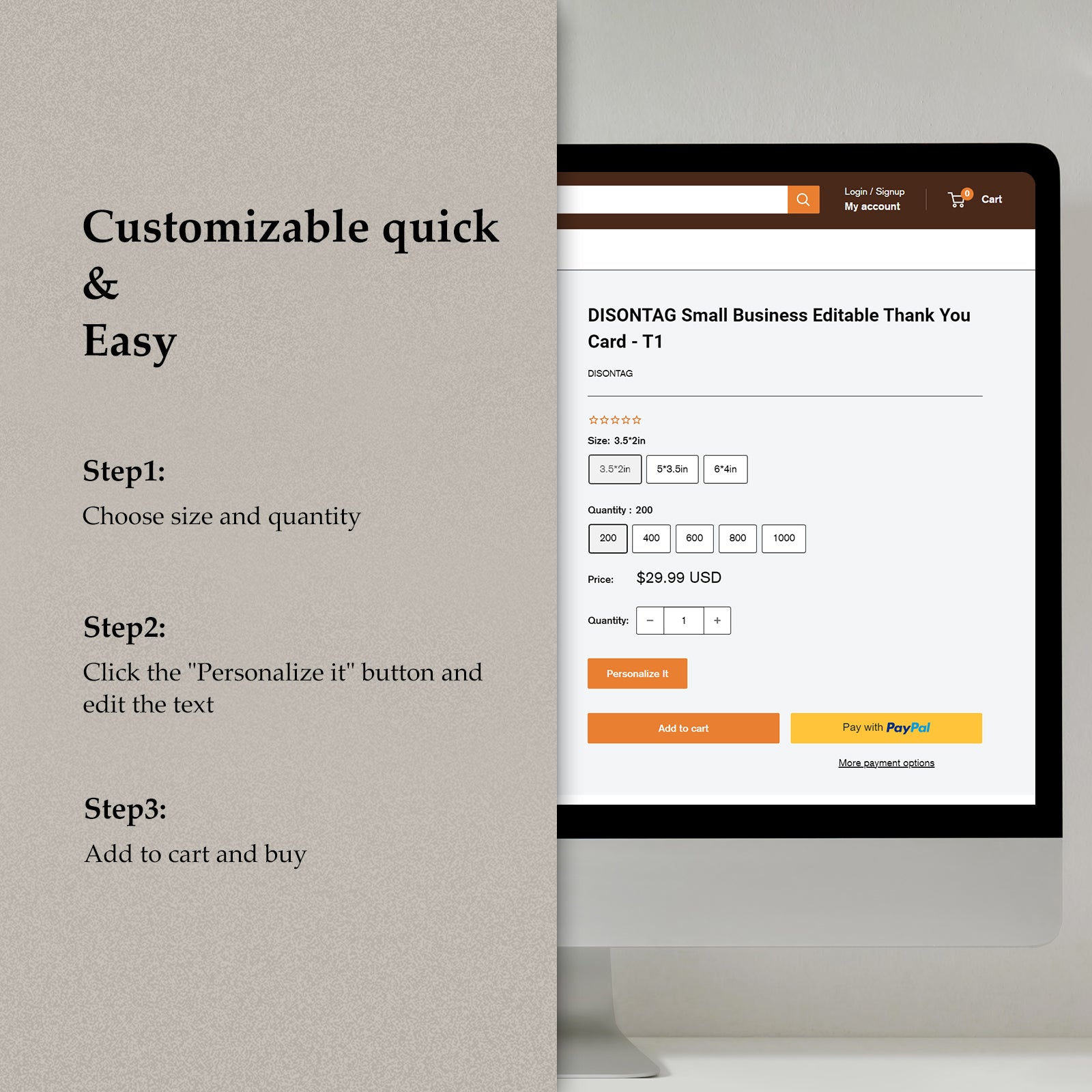 DISONTAG Small Business Editable Thank You Card - T21