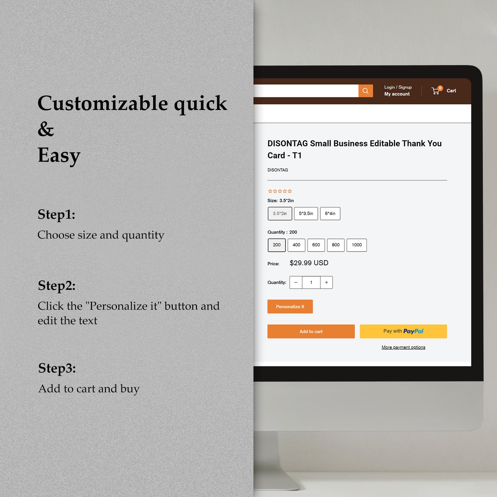 DISONTAG Small Business Editable Thank You Card - T12