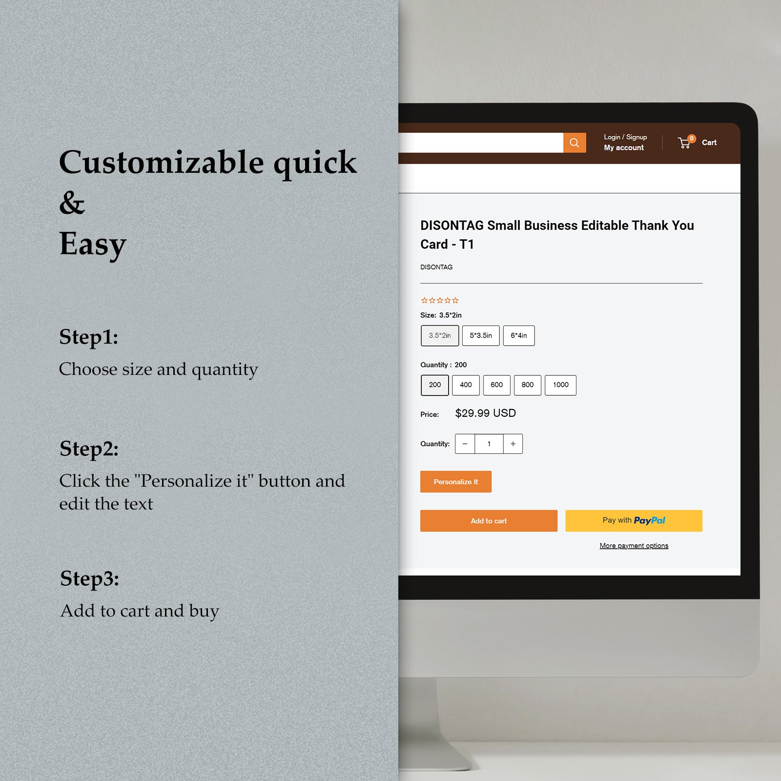 DISONTAG Small Business Editable Thank You Card - T16