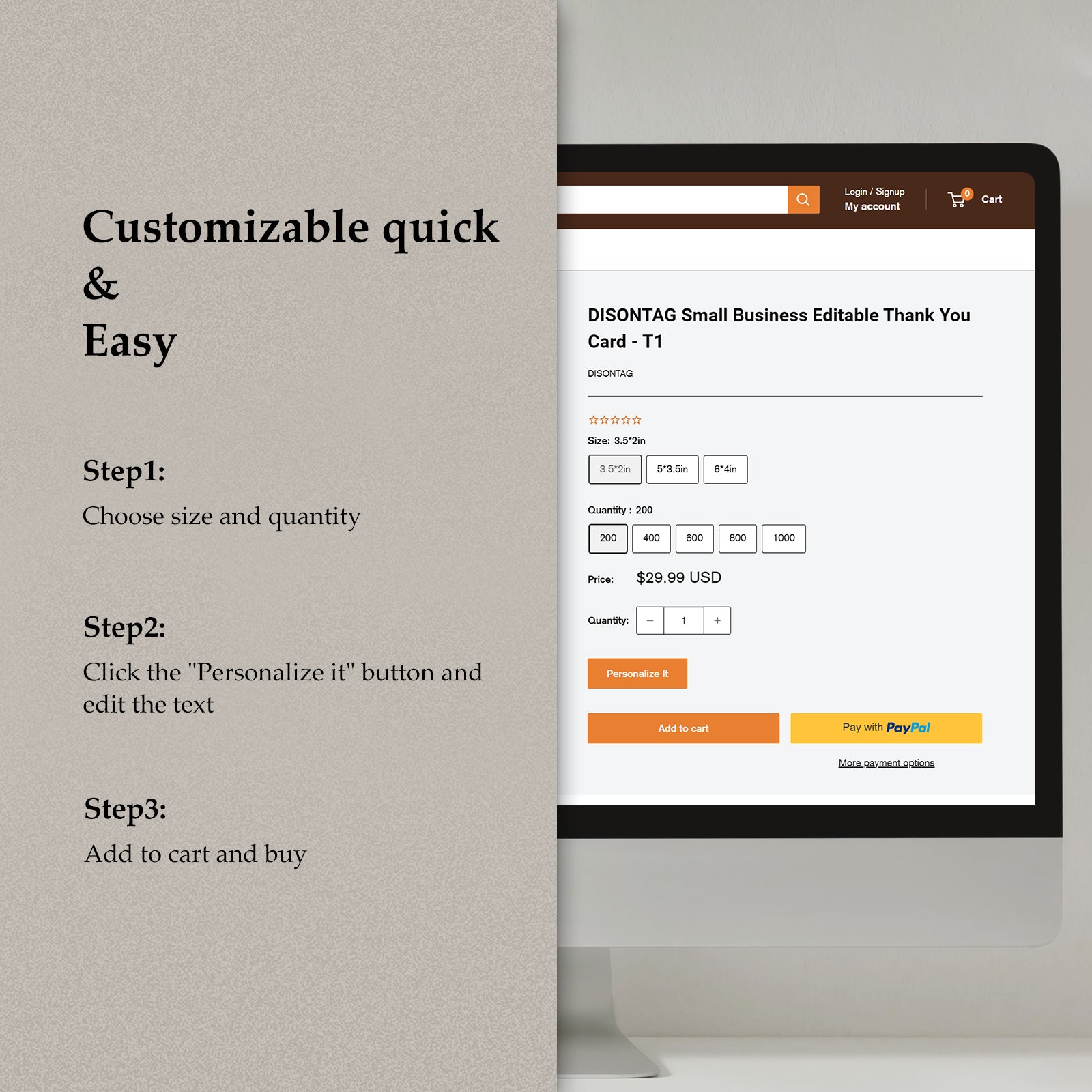 DISONTAG Small Business Editable Thank You Card - T13