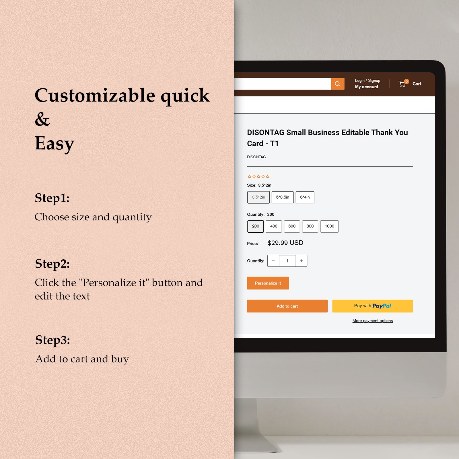 DISONTAG Small Business Editable Thank You Card - T23