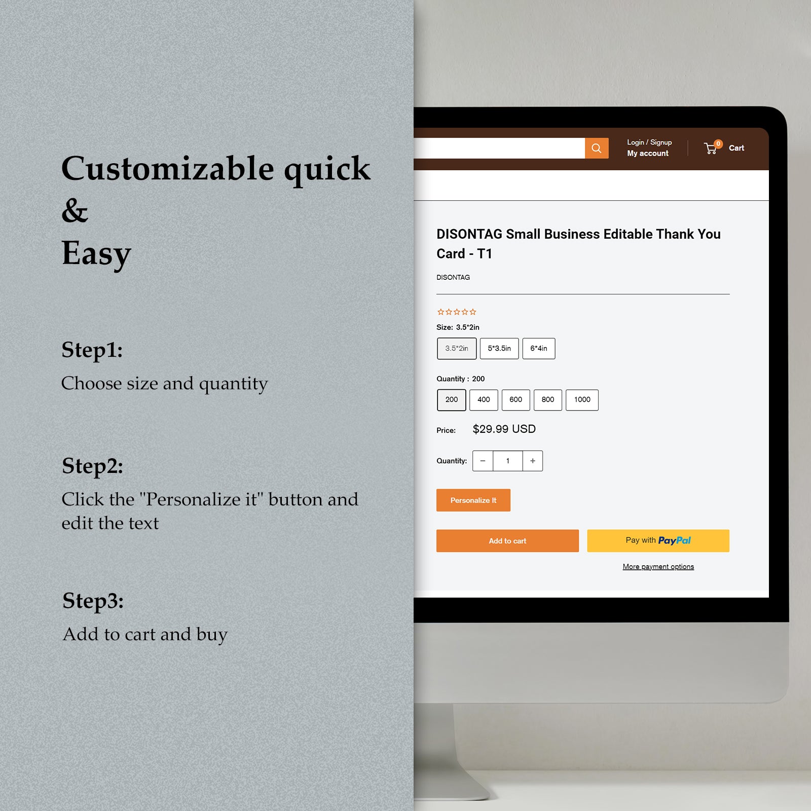 DISONTAG Small Business Editable Thank You Card - T14